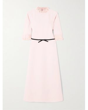 Valentino Garavani Belted Plissé Chiffon-Trimmed Crepe Midi Dress - Pink