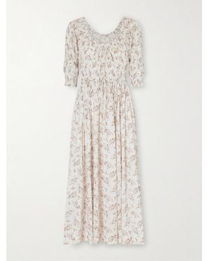 Doen Ischia Floral-Print Gathered Organic Cotton-Voile Midi Dress - White
