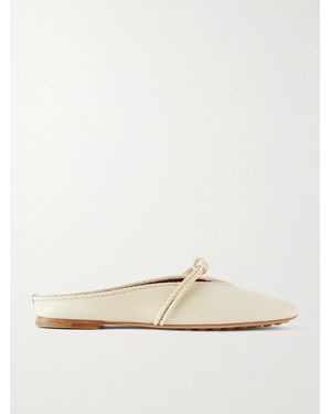 Bottega Veneta Rosa Intrecciato-Trimmed Leather Mules - Natural
