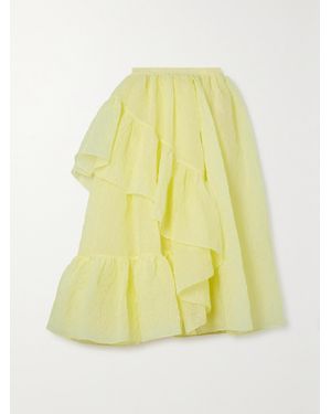 Erdem Marganita Ruffled Tiered Cloqué Midi Skirt - Yellow