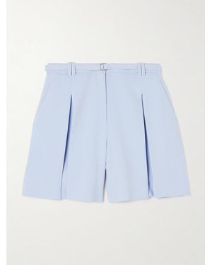 Another Tomorrow Belted Pleated Crepe Shorts - Blue