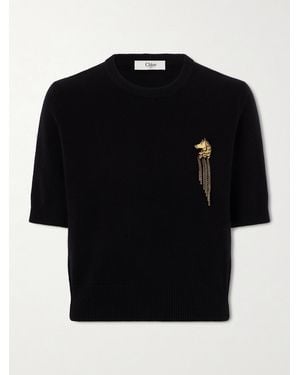Chloé Pullover Aus Einer Gerippten Woll-Kaschmirmischung Mit Verzierung - Schwarz