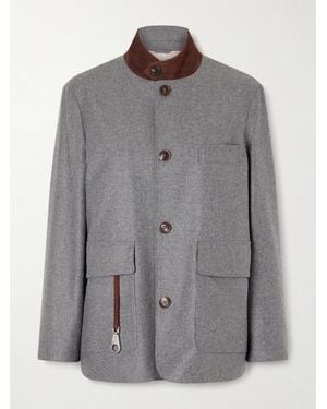 Loro Piana Roadster Suede-Trimmed Wool And Cashmere-Blend Jacket - Gray