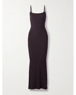 Skims Soft Lounge Long Slip Dress – Phoenix – Maxikleid Aus Geripptem Stretch-Modal - Blau