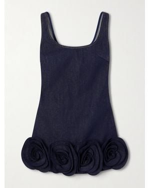 Self-Portrait Appliquéd Denim Mini Dress - Blue