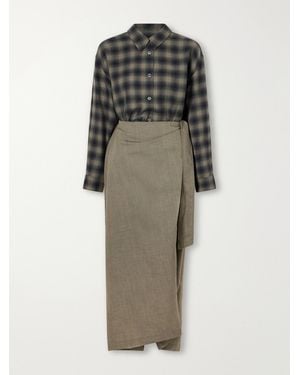 Our Legacy Twisted Shirt Check Cotton And Wool-Blend Wrap Maxi Dress - Green