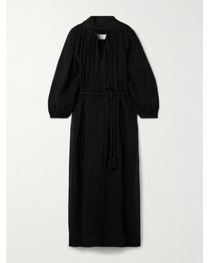Lisa Marie Fernandez Poet Midikleid Aus Gaze Aus Einer Leinenmischung - Schwarz