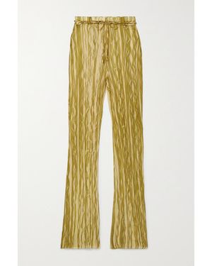LAPOINTE Belted Printed Plissé-Georgette Slim-Leg Trousers - Yellow