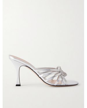 Gucci Crystal-Embellished Metallic Leather Mules - White
