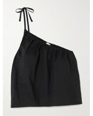 Deiji Studios Gathered One-Shoulder Organic Cotton-Poplin Top - Black