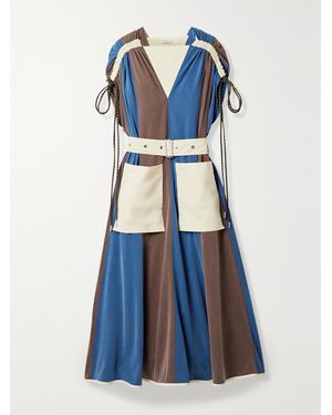 Moncler Genius 2 Moncler 1952 Abito Panelled Shell And Washed Cupro-Blend Midi Dress - Blue