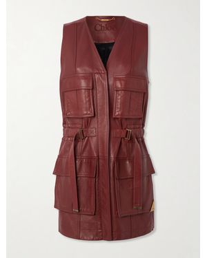 【関税＆送料込み】ChloAC Burgundy Leather Utility Vest Chloé Burgundy Leather Utility Vest in Red | Lyst