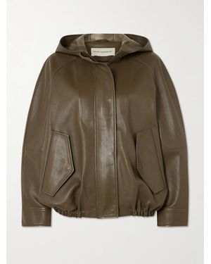 Nour Hammour Hooded Textured-Leather Bomber Jacket - Green