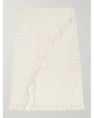 Doen Aurella Ruffled Embroidered Mesh Midi Skirt - Natural