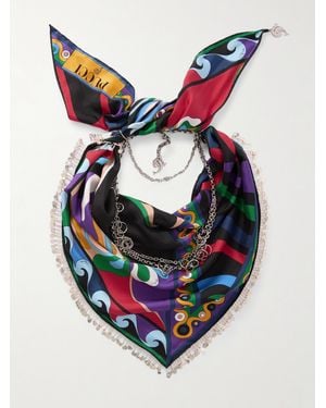 Emilio Pucci Embellished Printed Silk-Twill Scarf - Blue
