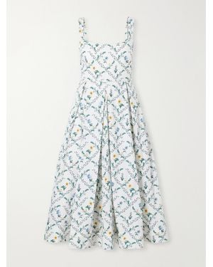 Agua Bendita Alcaparra Brisa Floral-Print Embelished Cotton Midi Dress - White