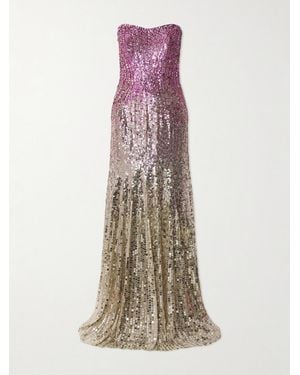 Jenny Packham Lior Strapless Ombré Sequined Chiffon Gown - Pink