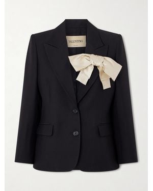 Valentino Garavani Bow-Embellished Wool And Silk-Blend Crepe Blazer - Black
