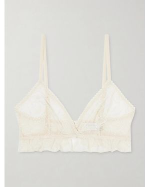 Eres Clochette Embroidered Mesh Triangle Bra - Natural