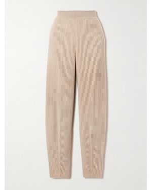 Loro Piana Ribbed Cashmere Tapered Pants - Natural