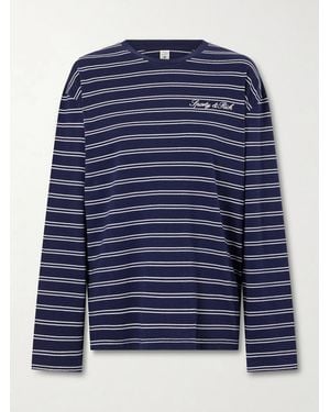 Sporty & Rich Logo-Embroidered Striped Cotton-Jersey Long-Sleeve Top - Blue