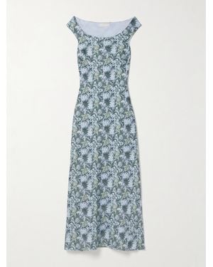 Faithfull the Brand Bessin Floral-Print Linen Midi Dress - Blue