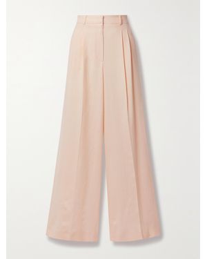 Loro Piana Nyack Pleated Linen And Wool-Blend Wide-Leg Pants - Pink