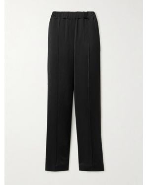 Another Tomorrow Pleated Satin Straight-Leg Track Trousers - Black