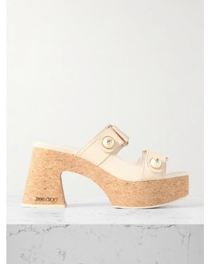 Jimmy Choo Fayence Faux Pearl-Embellished Leather Platform Sandals - Natural