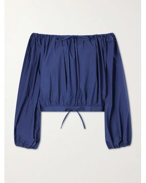 BERNADETTE Ally Off-The-Shoulder Cropped Cotton-Blend Blouse - Blue