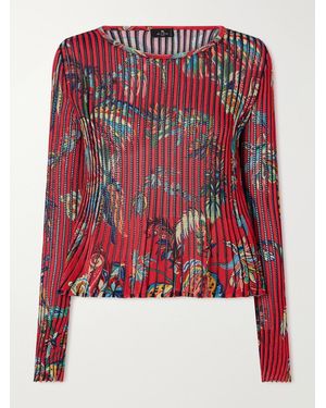 Etro Floral-Print Open-Knit Ribbed Blouse - Red