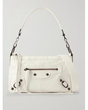 Balenciaga Le City Moto Mini Crinkled-Leather Shoulder Bag - Natural