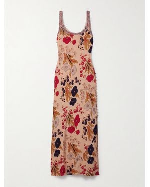 Alix Of Bohemia Adele Bead-Embellished Floral-Print Silk Maxi Dress - White