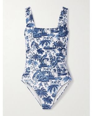 STAUD Adelaide Paneled Printed Recycled Swimsuit - Blau