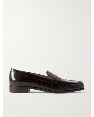 Emme Parsons Danielle Glossed Croc-Effect Leather Loafers - Brown