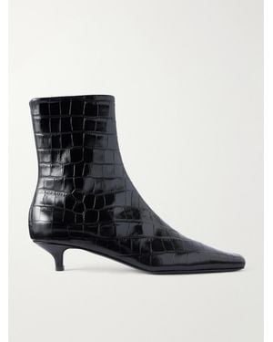 TOTEME Croc-Effect Leather Ankle-Boots - Black
