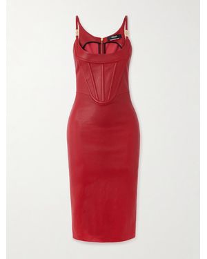 Versace Embellished Leather Bustier Dress - Red