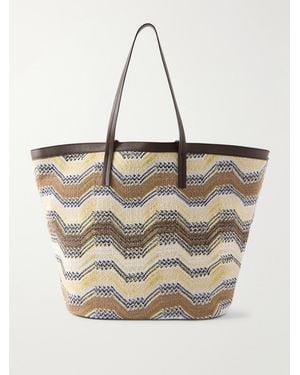 Missoni Leather-Trimmed Striped Woven Tote - Natural