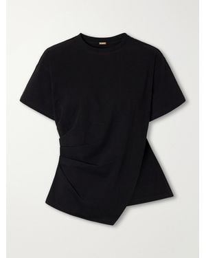 Cult Gaia Cata Asymmetric Pleated Cotton-Jersey T-Shirt - Black