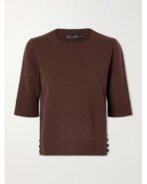 Oscar de la Renta Button-Detailed Wool Jumper - Brown