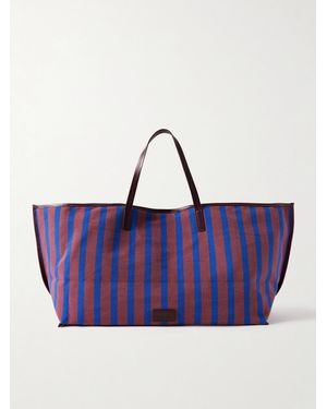 STAUD Christos Large Leather-Trimmed Striped Canvas Tote - Purple