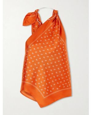 Christopher Esber One-Shoulder Embellished Bandana-Print Silk Top - Orange