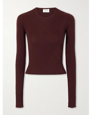 Saint Laurent Ribbed Cashmere, Wool And Silk-Blend T-Shirt - Purple