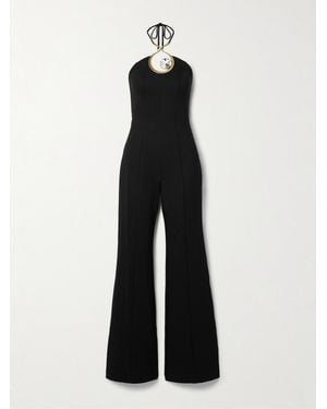 Area Embellished Jersey Halterneck Jumpsuit - White