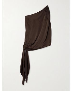 Abadia Ayla One-Shoulder Knotted Satin Top - Brown