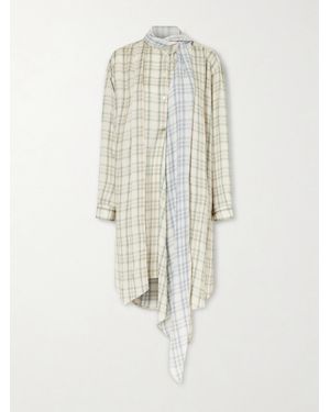 Acne Studios Scarf-Detailed Checked Satin Midi Dress - White