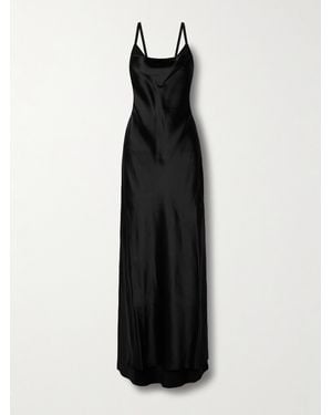 Ann Demeulemeester Nura Layered Draped Crepe-Trimmed Satin Maxi Dress - Black