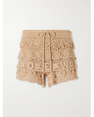 Loewe Paula's Ibiza Ruffled Drawstring Cotton Crocheted-Knit Shorts - Natural