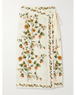 Agua Bendita Luna Floral-Print Linen Midi Wrap Pareo - Natural