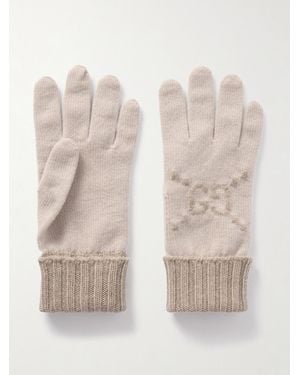 Gucci Kaschmirhandschuhe Aus Jacquard-Strick - Natur